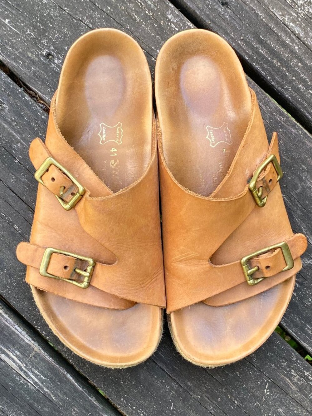 Vintage Tan "Zurich" Birkentocks w/Woven Jute & Leather Lined Size 41 Euro/10 US - Picture 2 of 6